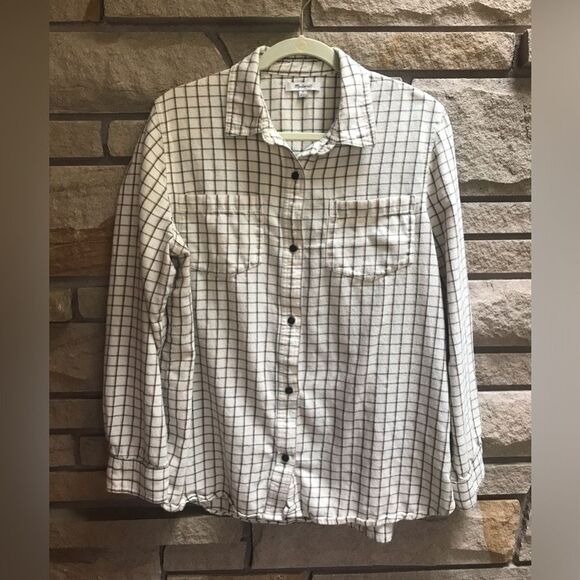 Madewell Flannel Classic Ex-Boyfriend Shirt in Windowpane Cream Forest XL - Picture 9 of 13